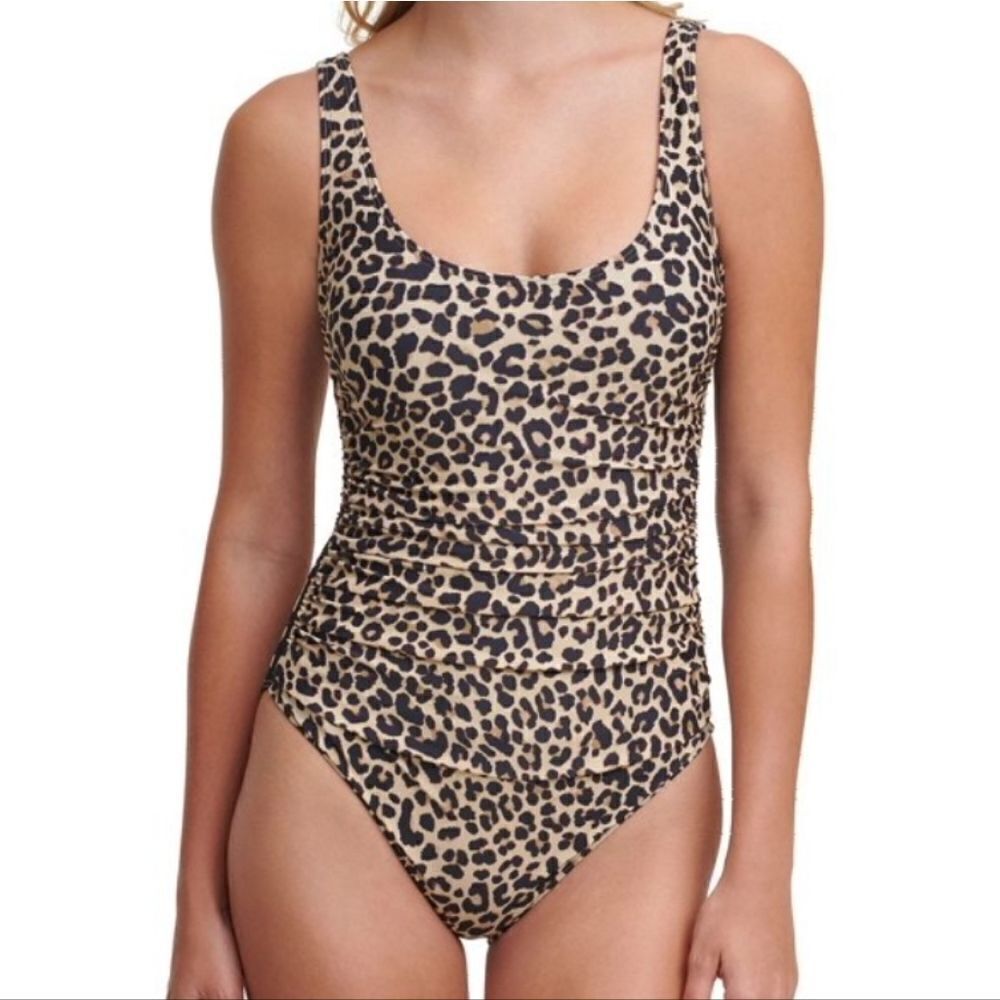 DKNY Women's Printed Leopard Scoop-Neck One-Piece Swimsuit Size 14 - Picture 2 of 16